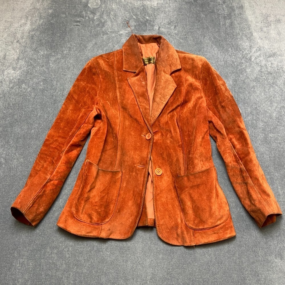 VTG Learsi Blazer Jacket 32R Women Brown Genuine Leather Single Breasted Notch